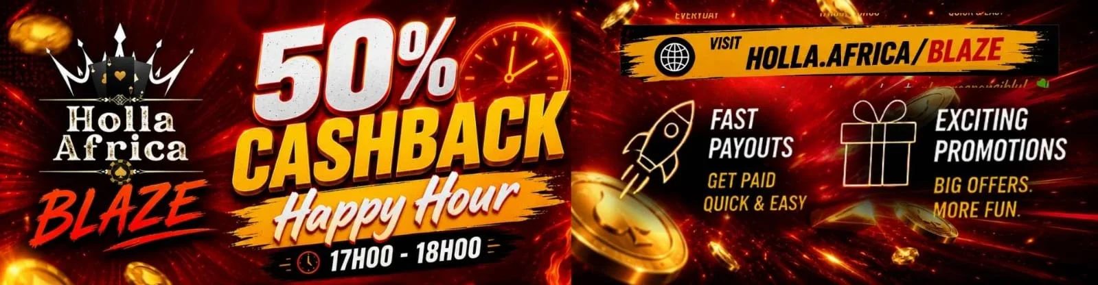 Cash Back Promotion - 50% During Happy Hours + 15% All Deposits